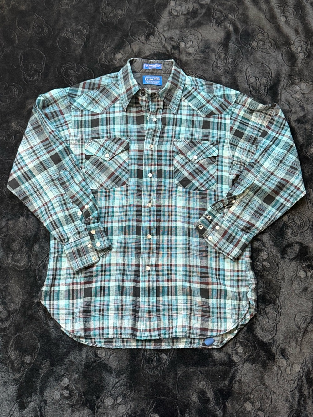 Vintage Sir Pendleton M Wool Pearl Snap Western Shirt USA Cowboy Plaid